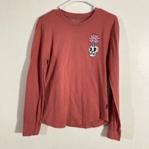 Dikotomy Long Sleeve T-Shirt Mens Small Salmon Pink Skull Palm Tree SKATE